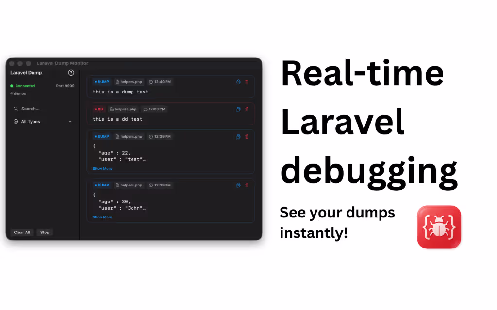 Laravel Dump Monitor project interface