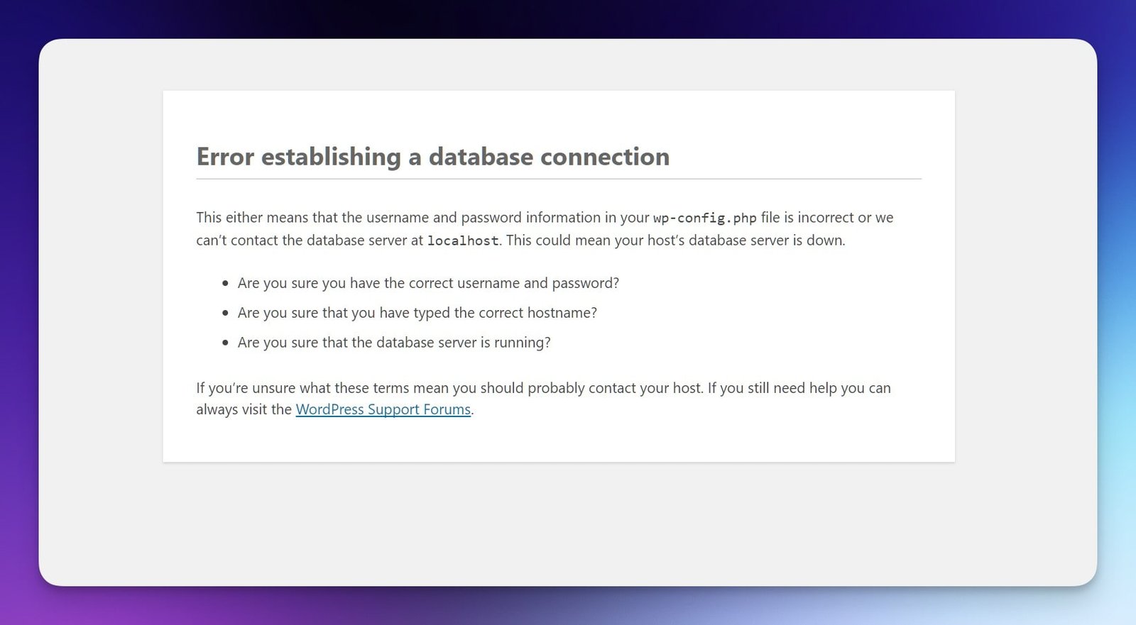 Fix the "Error Establishing a Database Connection" in WordPress