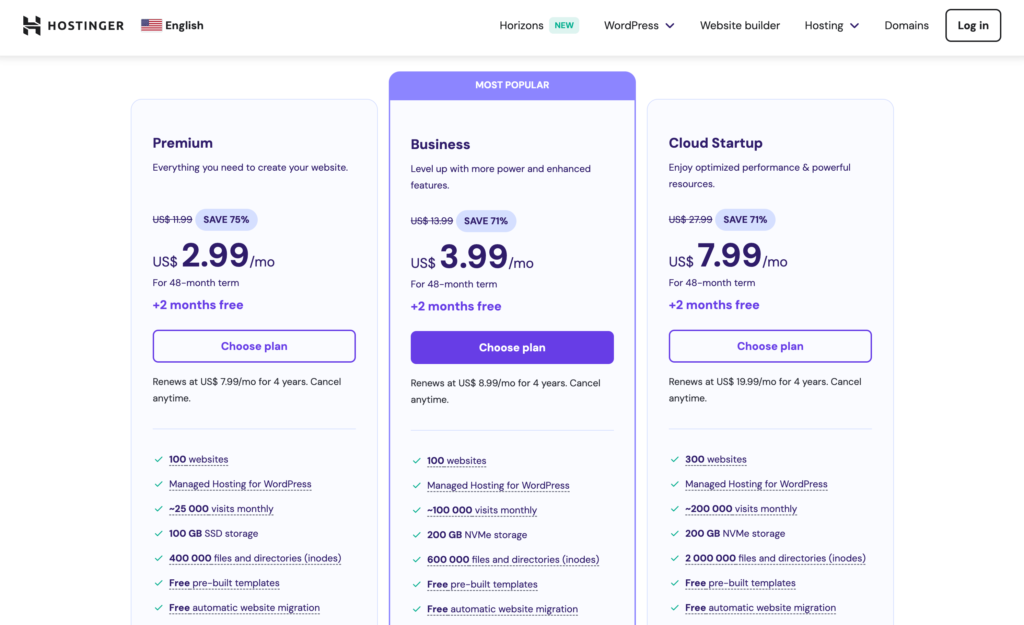 hostinger pricing